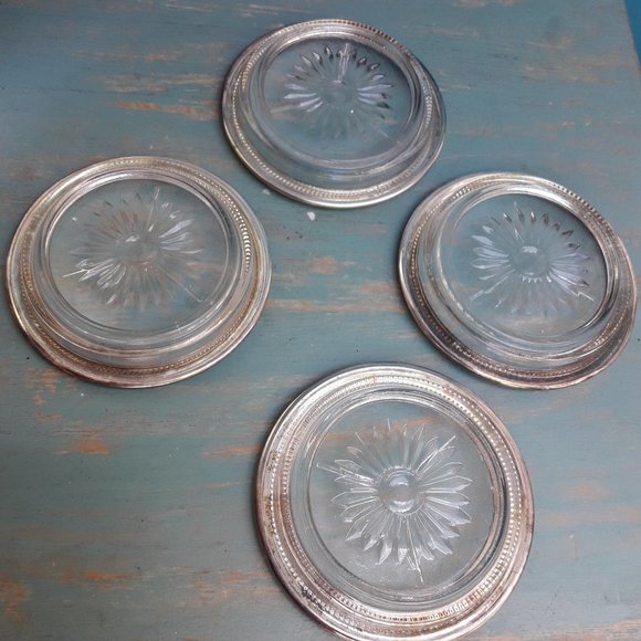 Glass Silver Plated Coasters Vintage Coaster Set Crystal Starburst New in Box - Picture 15 of 16